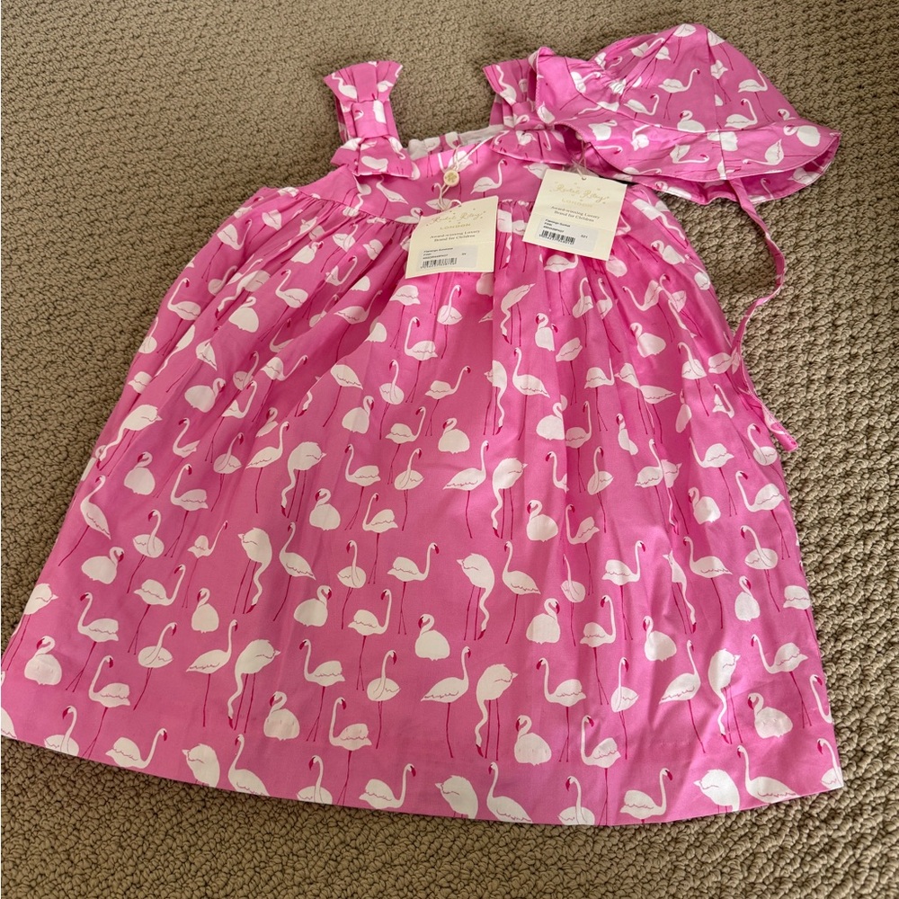 Rachel Riley Pink Flamingo Dress with Hat